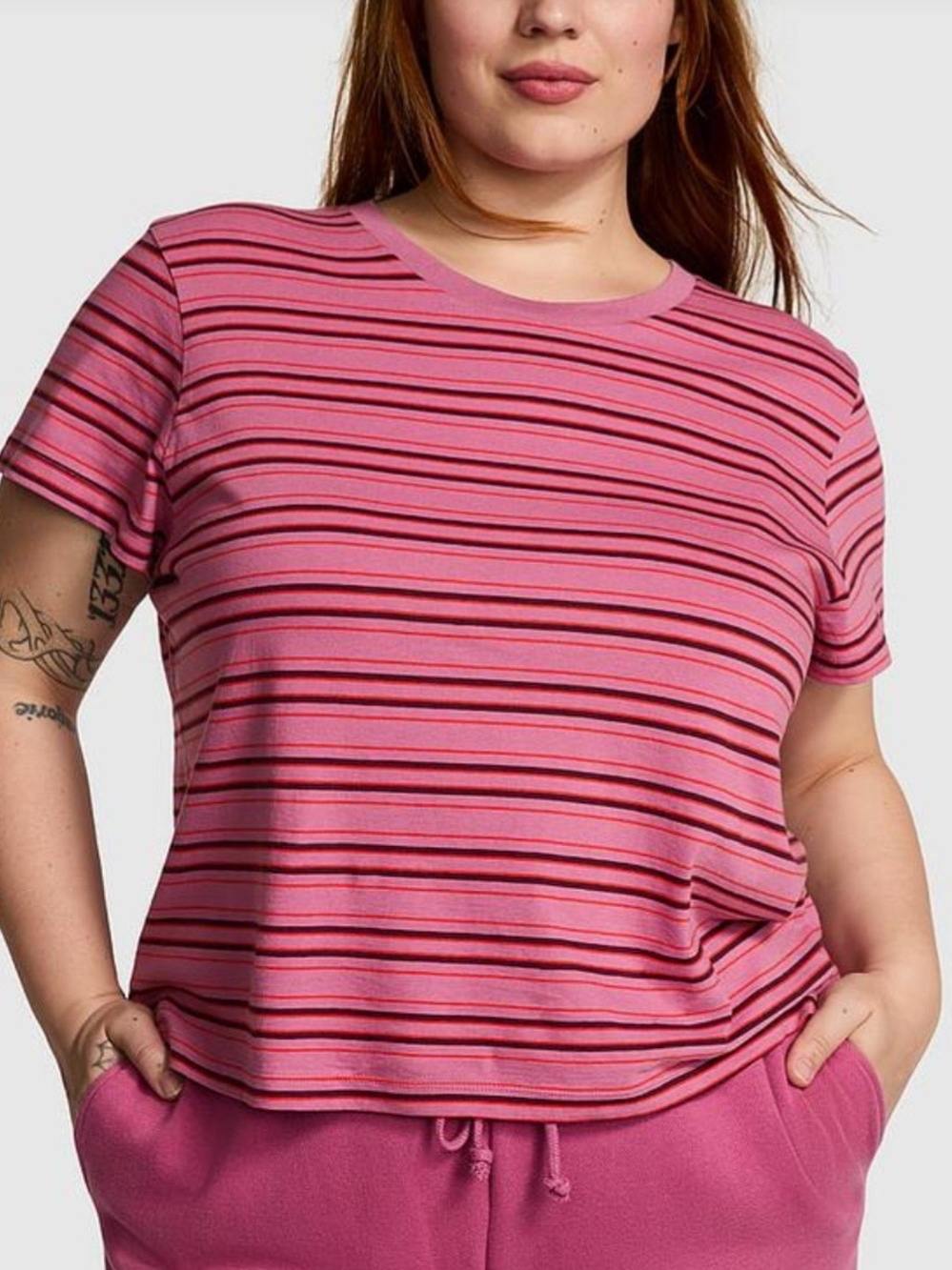 PINK Victoria's Secret Pink Striped Short Sleeve Crewneck Tee XXL NWT